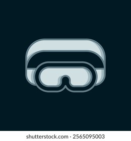 Line Ski goggles icon isolated on black background. Extreme sport. Sport equipment. Flat filled outline style with shadow. Vector