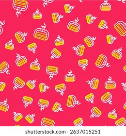 Line Ski lift icon isolated seamless pattern on red background.  Vector