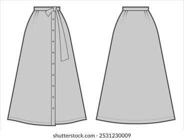 A Line skirt with belt and button vector for template and technical drawing for fashion designer