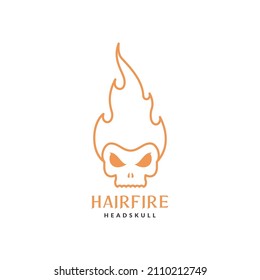 line skull with hair fire logo design, vector graphic symbol icon sign illustration