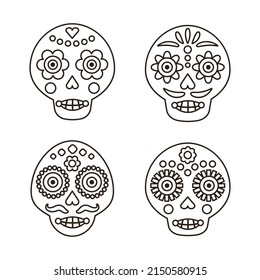 Line skull vector set. Day of the dead elements. Dia de los muertos holiday decoration.