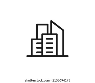 Line skyscraper icon isolated on white background. Outline symbol for website design, mobile application, ui. Real estate pictogram. Vector illustration, editorial stroсk. 