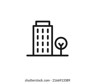 Line skyscraper icon isolated on white background. Outline symbol for website design, mobile application, ui. Real estate pictogram. Vector illustration, editorial stroсk. 