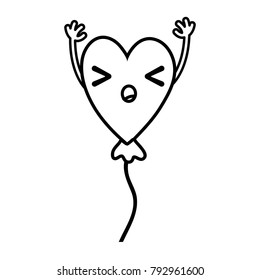 line sleeping heart balloon kawaii with arms