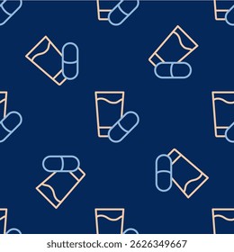 Line Sleeping pill icon isolated seamless pattern on blue background.  Vector