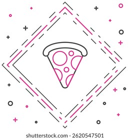 Line Slice of pizza icon isolated on white background. Fast food menu. Colorful outline concept. Vector Illustration
