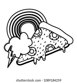 line slice pizza with rainbow and thunder cloud