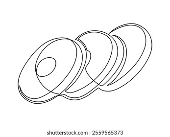 Line of sliced ​​banana pieces isolated on white background. Simple silhouette of sliced ​​fruit. Hand drawn banana outline. Vector illustration