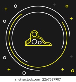 Icono de área de reproducción de diapositiva de línea aislado en fondo negro. Los niños se deslizan. Concepto de esquema colorido. Vector