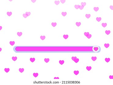 Line of sliders for determining the level of approval. Movable simple buttons with pink hearts, appreciating lively like. Element template for head on social media, mobile app, feedback swipe