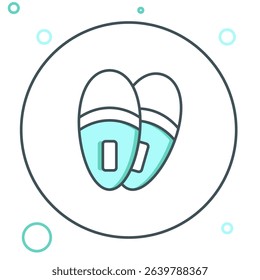 Line Slippers icon isolated on white background. Flip flops sign. Colorful outline concept. Vector