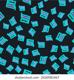 Line Slot machine icon isolated seamless pattern on black background.  Vector Illustration