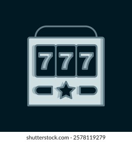 Line Slot machine with lucky sevens jackpot icon isolated on black background. Flat filled outline style with shadow. Vector