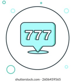 Line Slot machine with lucky sevens jackpot icon isolated on white background. Colorful outline concept. Vector