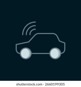 Line Smart car system with wireless connection icon isolated on black background. Remote car control. Flat filled outline style with shadow. Vector