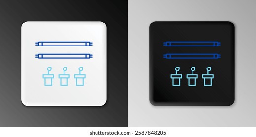 Line Smart farm with light bulb and plant symbol icon isolated on grey background. Colorful outline concept. Vector