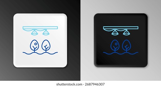 Line Smart farm with light bulb and plant symbol icon isolated on grey background. Colorful outline concept. Vector