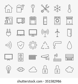 Line Smart Home Icons Big Set. Vector Set of 36 Modern Thin Line Icons for Website and Mobile. House Remote Control Technology.