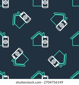 Line Smart Home - Fernbedienung System Symbol isoliert nahtlos Muster auf schwarzem Hintergrund.  Vektorgrafik