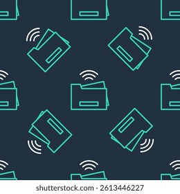 Line Smart printer system icon isolated seamless pattern on black background. Internet of things concept with wireless connection.  Vector