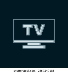Line Smart Tv icon isolated on black background. Television sign. Flat filled outline style with shadow. Vector