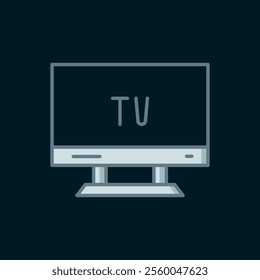Line Smart Tv icon isolated on black background. Television sign. Flat filled outline style with shadow. Vector