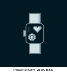 Line Smart watch showing heart beat rate icon isolated on black background. Fitness App concept. Flat filled outline style with shadow. Vector