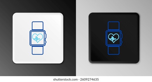 Line Smart watch showing heart beat rate icon isolated on grey background. Fitness App concept. Colorful outline concept. Vector