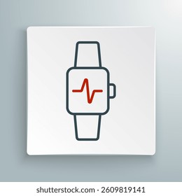 Line Smart watch showing heart beat rate icon isolated on white background. Fitness App concept. Colorful outline concept. Vector