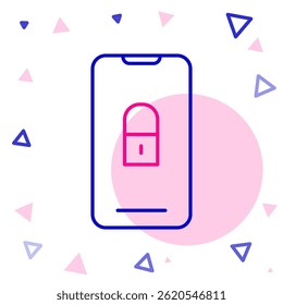 Line Smartphone with closed padlock icon isolated on white background. Phone with lock. Mobile security, safety, protection concept. Colorful outline concept. Vector Illustration