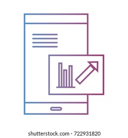 line smartphone with company document and statistics bar diagram