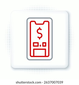 Line Smartphone with dollar symbol icon isolated on white background. Online shopping concept. Financial mobile phone icon. Online payment. Colorful outline concept. Vector