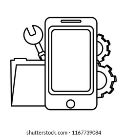 line smartphone with folder file and industry equipment