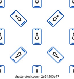 Line Smartphone with gift box on the screen icon isolated seamless pattern on white background. Merry Christmas and Happy New Year. Colorful outline concept. Vector