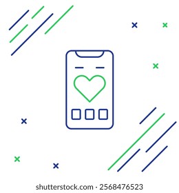 Line Smartphone with heart rate monitor function icon isolated on white background. Colorful outline concept. Vector