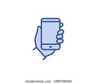 Line smartphone icon isolated on white background. Outline symbol for website design, mobile application, ui. Electronics pictogram. Vector illustration, editorial stroсk. 