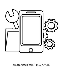 line smartphone with industry equipment and folder file