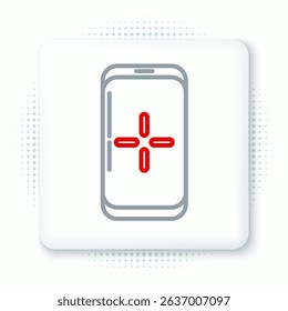 Line Smartphone and playing in game icon isolated on white background. Mobile gaming concept. Colorful outline concept. Vector