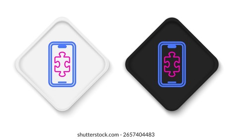 Linha Smartphone e jogando no ícone do jogo isolado no fundo branco. Conceito de jogos para portáteis. Conceito de contorno colorido. Vetor