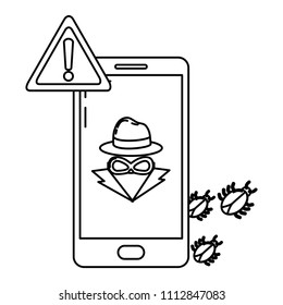 line smartphone with spider and hacker virus caution