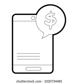 line smartphone technology with dollar symbol inside chat bubble