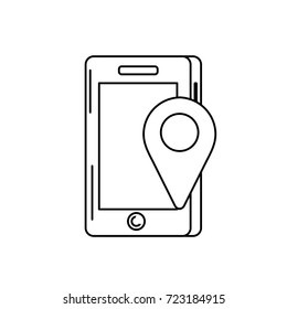 line smartphone technology with location map symbol