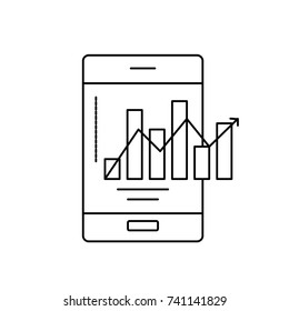 line smartphone technology with statistics bar diagram