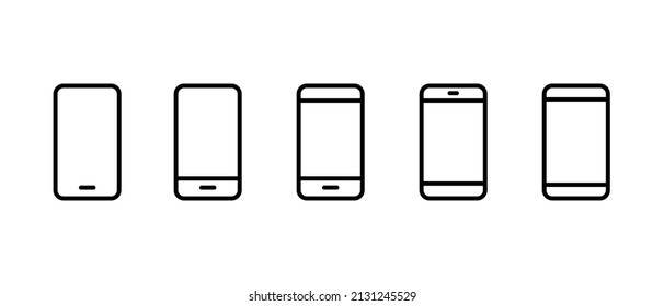 Line smartphone vector icon set. Mobile phones device front view. Vector illustration