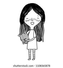 line smile girl with books education and dress