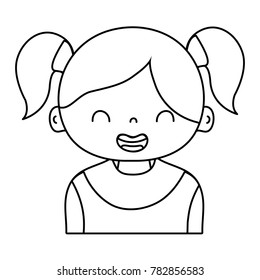 line smile girl with two tails hair design