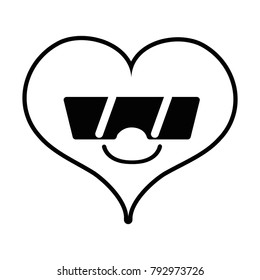 line smile heart passion kawaii with sunglasses