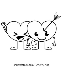 line smile hearts couple kawaii cartoons