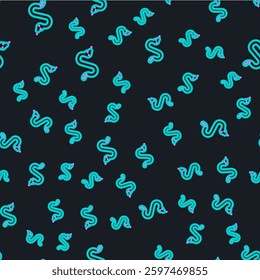 Line Snake icon isolated seamless pattern on black background.  Vector