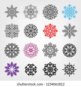 Line snow icon set. Collection of snowflakes variation isolated on white background. Ice shape pattern. Winter Christmas holiday decoration